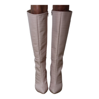 Croc Embossed Faux Leather Knee High Pointed Boots
