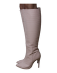 Croc Embossed Faux Leather Knee High Pointed Boots - Julia & Santos 