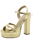 Open Toe Gold Platform Heel with Ankle Strap - Julia & Santos 