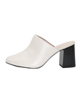 Pointed Off White Leather Heeled Mules - Julia & Santos 